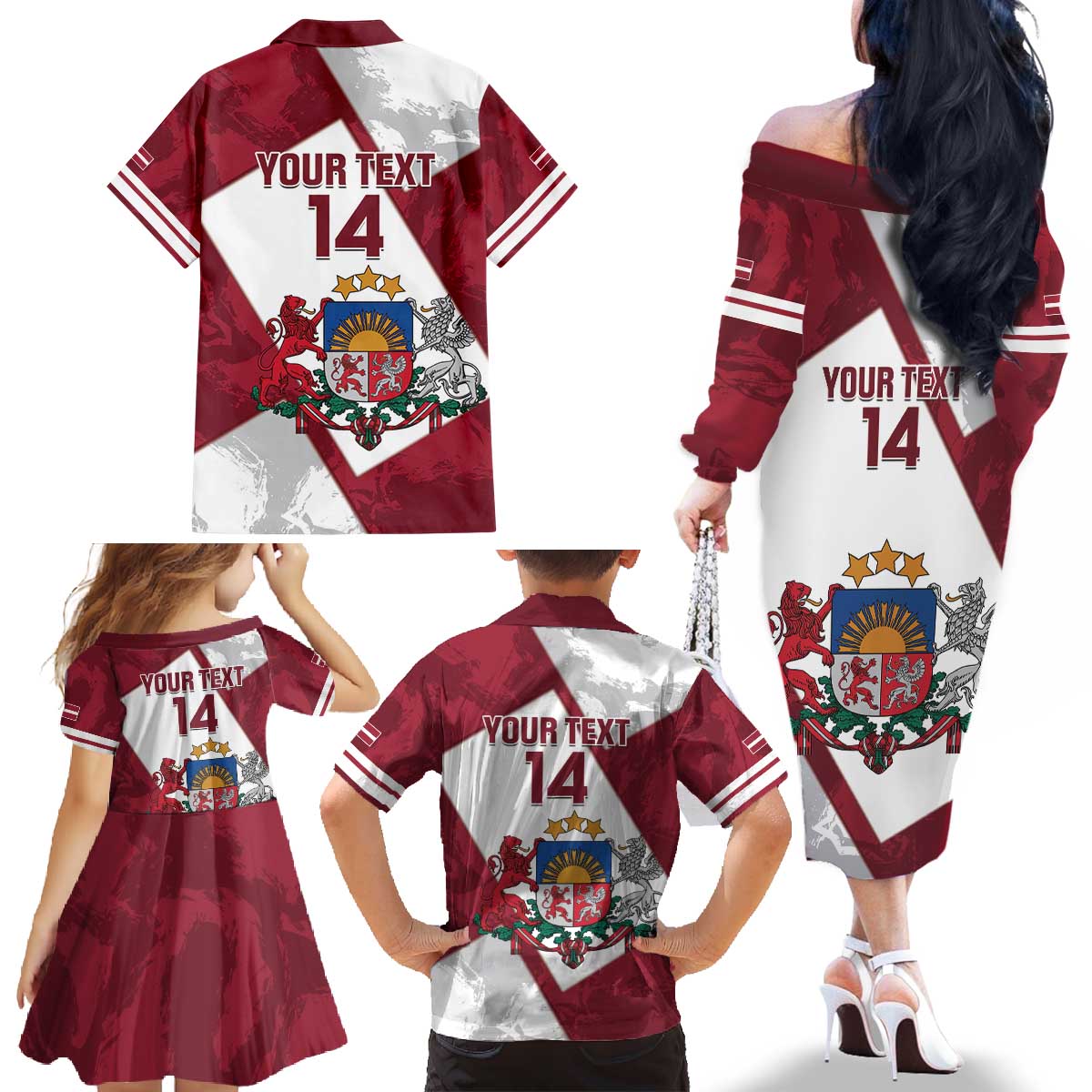Latvia Hockey Custom Family Matching Off The Shoulder Long Sleeve Dress and Hawaiian Shirt Hedgehog Par Latviju!