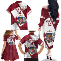 Latvia Hockey Custom Family Matching Off The Shoulder Long Sleeve Dress and Hawaiian Shirt Hedgehog Par Latviju!