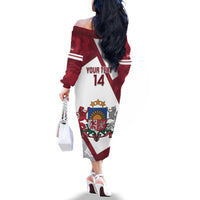 Latvia Hockey Custom Family Matching Off The Shoulder Long Sleeve Dress and Hawaiian Shirt Hedgehog Par Latviju!