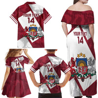 Latvia Hockey Custom Family Matching Off Shoulder Maxi Dress and Hawaiian Shirt Hedgehog Par Latviju!