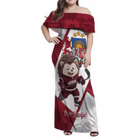 Latvia Hockey Custom Family Matching Off Shoulder Maxi Dress and Hawaiian Shirt Hedgehog Par Latviju!