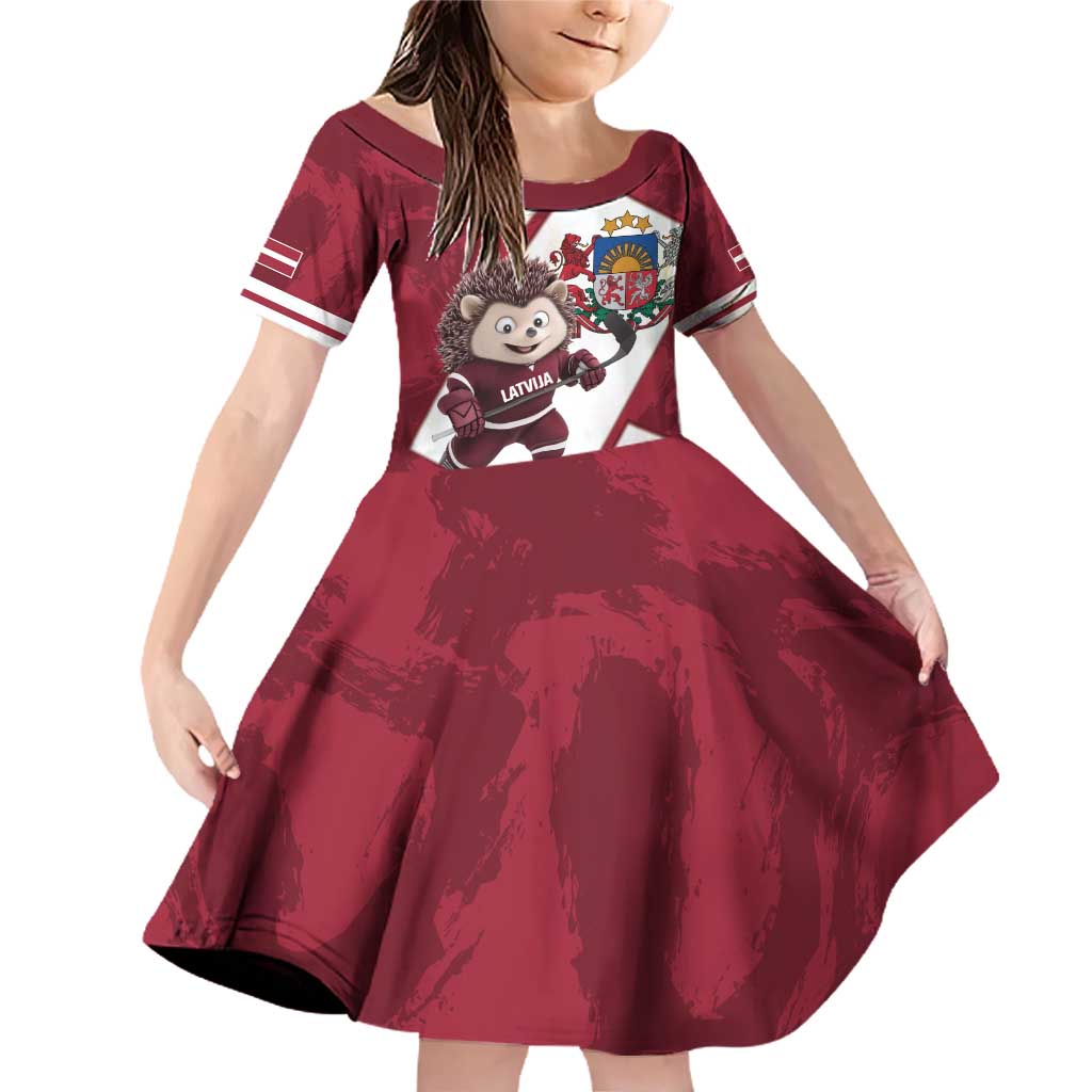 Latvia Hockey Custom Family Matching Off Shoulder Short Dress and Hawaiian Shirt Hedgehog Par Latviju!