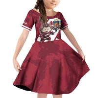 Latvia Hockey Custom Family Matching Off Shoulder Short Dress and Hawaiian Shirt Hedgehog Par Latviju!