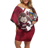 Latvia Hockey Custom Family Matching Off Shoulder Short Dress and Hawaiian Shirt Hedgehog Par Latviju!