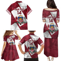 Latvia Hockey Custom Family Matching Puletasi and Hawaiian Shirt Hedgehog Par Latviju!