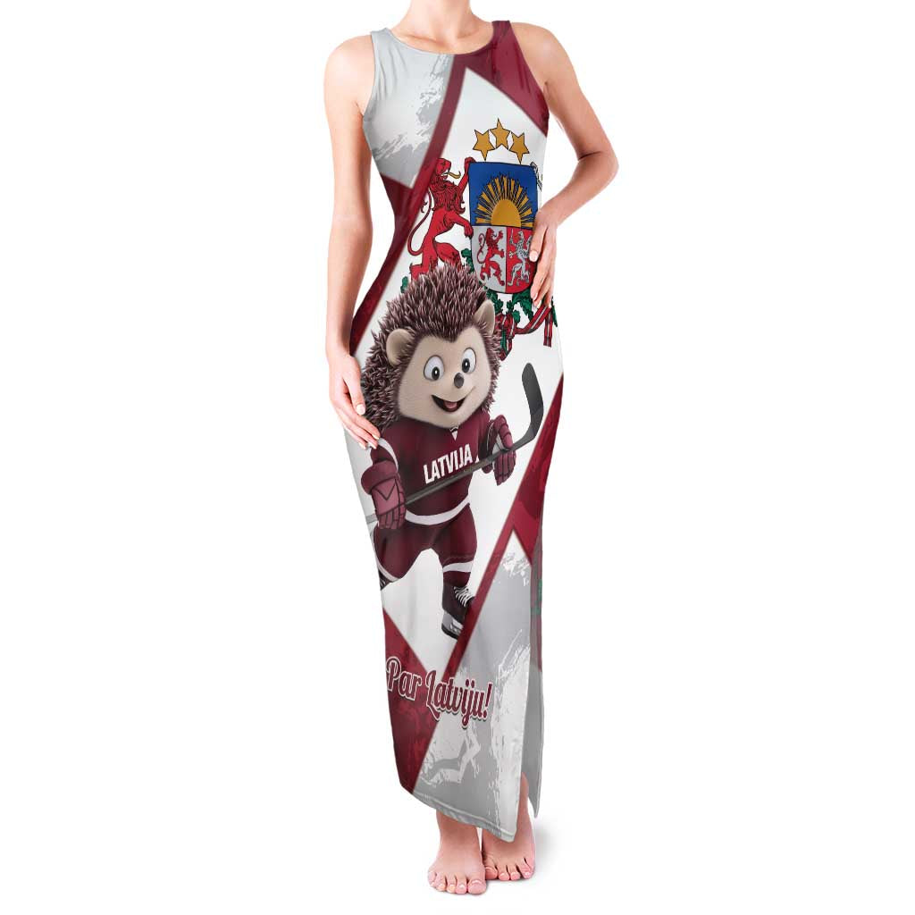 Latvia Hockey Custom Family Matching Tank Maxi Dress and Hawaiian Shirt Hedgehog Par Latviju!