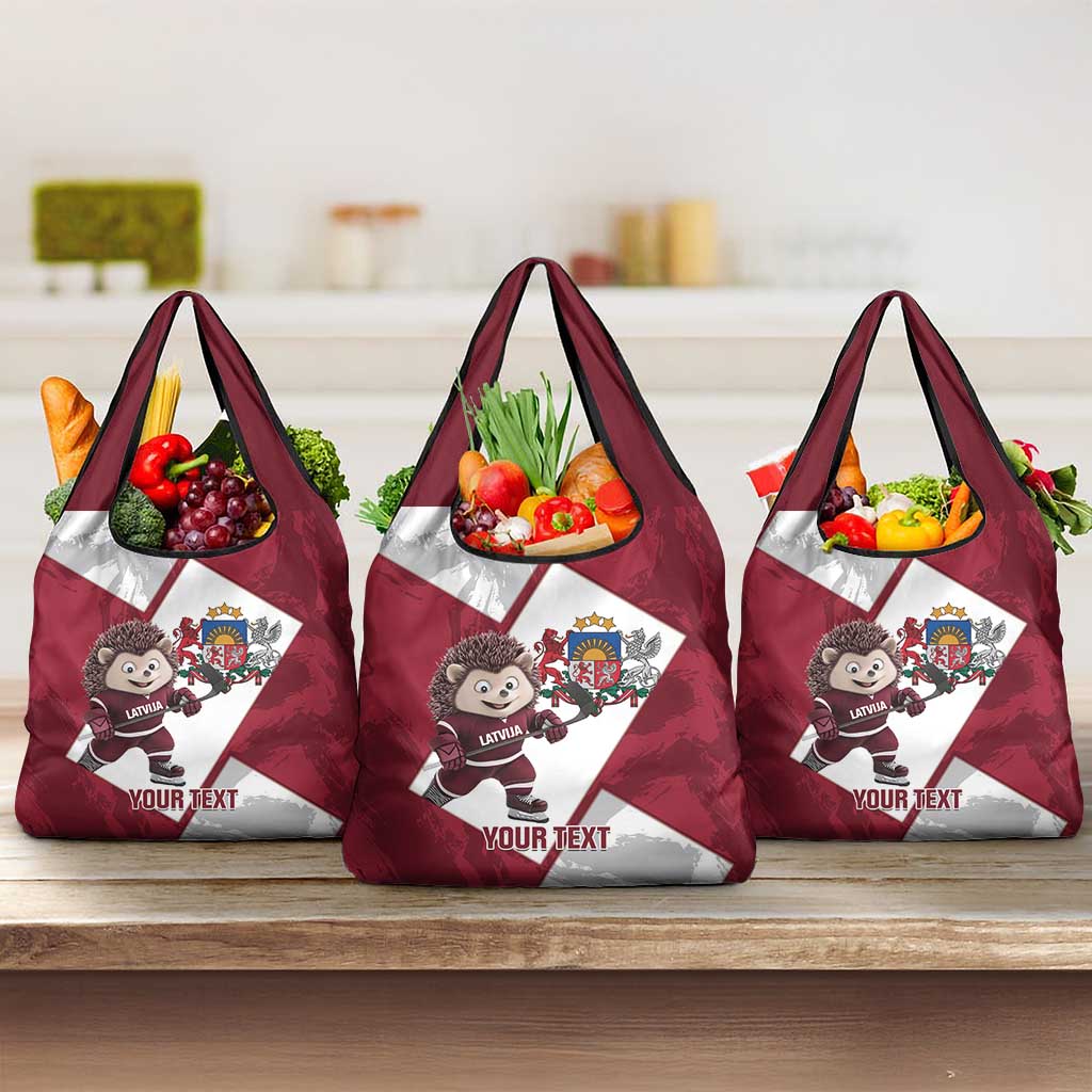 Latvia Hockey Custom Grocery Bag Hedgehog Par Latviju!