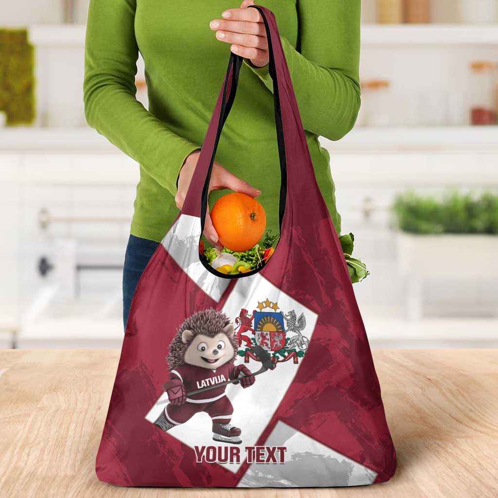 Latvia Hockey Custom Grocery Bag Hedgehog Par Latviju!