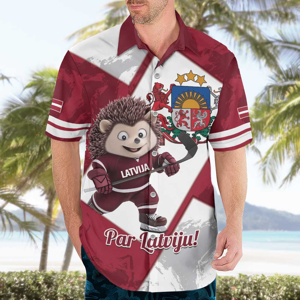 Latvia Hockey Custom Hawaiian Shirt Hedgehog Par Latviju!