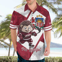 Latvia Hockey Custom Hawaiian Shirt Hedgehog Par Latviju!