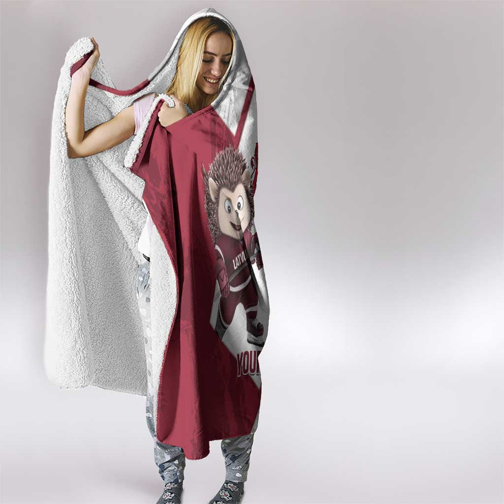 Latvia Hockey Custom Hooded Blanket Hedgehog Par Latviju!