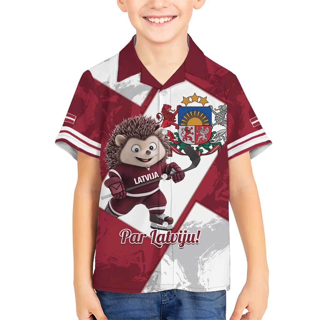 Latvia Hockey Custom Kid Hawaiian Shirt Hedgehog Par Latviju!