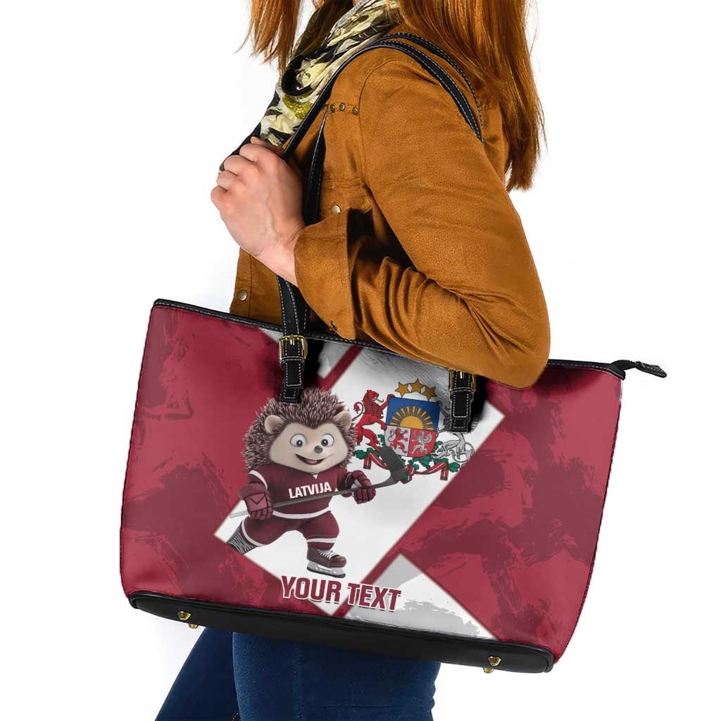 Latvia Hockey Custom Leather Tote Bag Hedgehog Par Latviju!