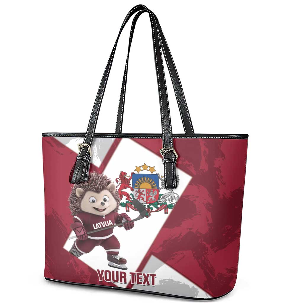 Latvia Hockey Custom Leather Tote Bag Hedgehog Par Latviju!