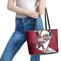 Latvia Hockey Custom Leather Tote Bag Hedgehog Par Latviju!