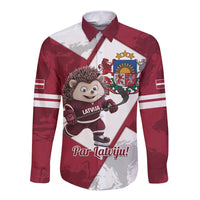 Latvia Hockey Custom Long Sleeve Button Shirt Hedgehog Par Latviju!
