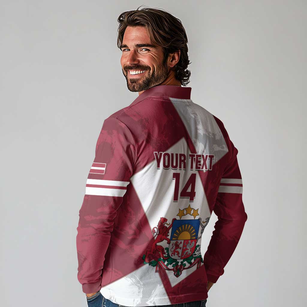 Latvia Hockey Custom Long Sleeve Polo Shirt Hedgehog Par Latviju!