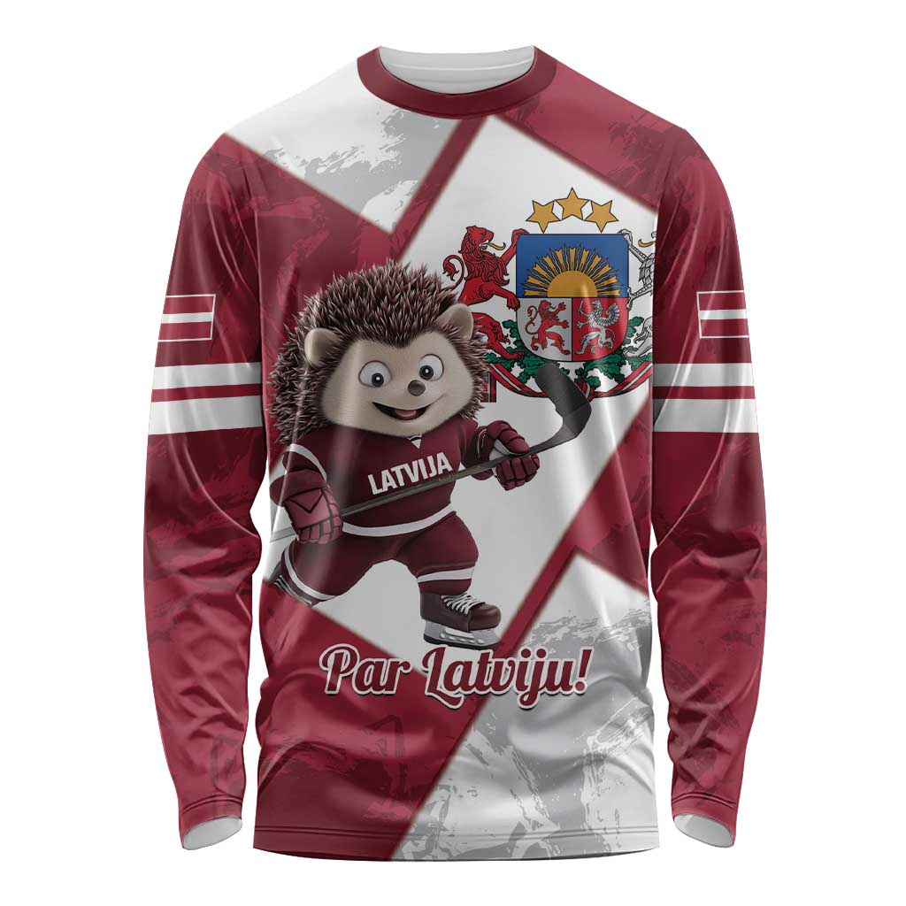 Latvia Hockey Custom Long Sleeve Shirt Hedgehog Par Latviju!