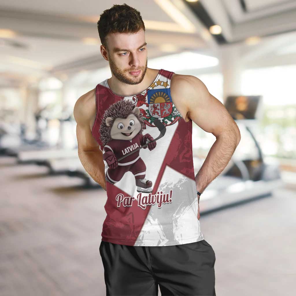 Latvia Hockey Custom Men Tank Top Hedgehog Par Latviju!