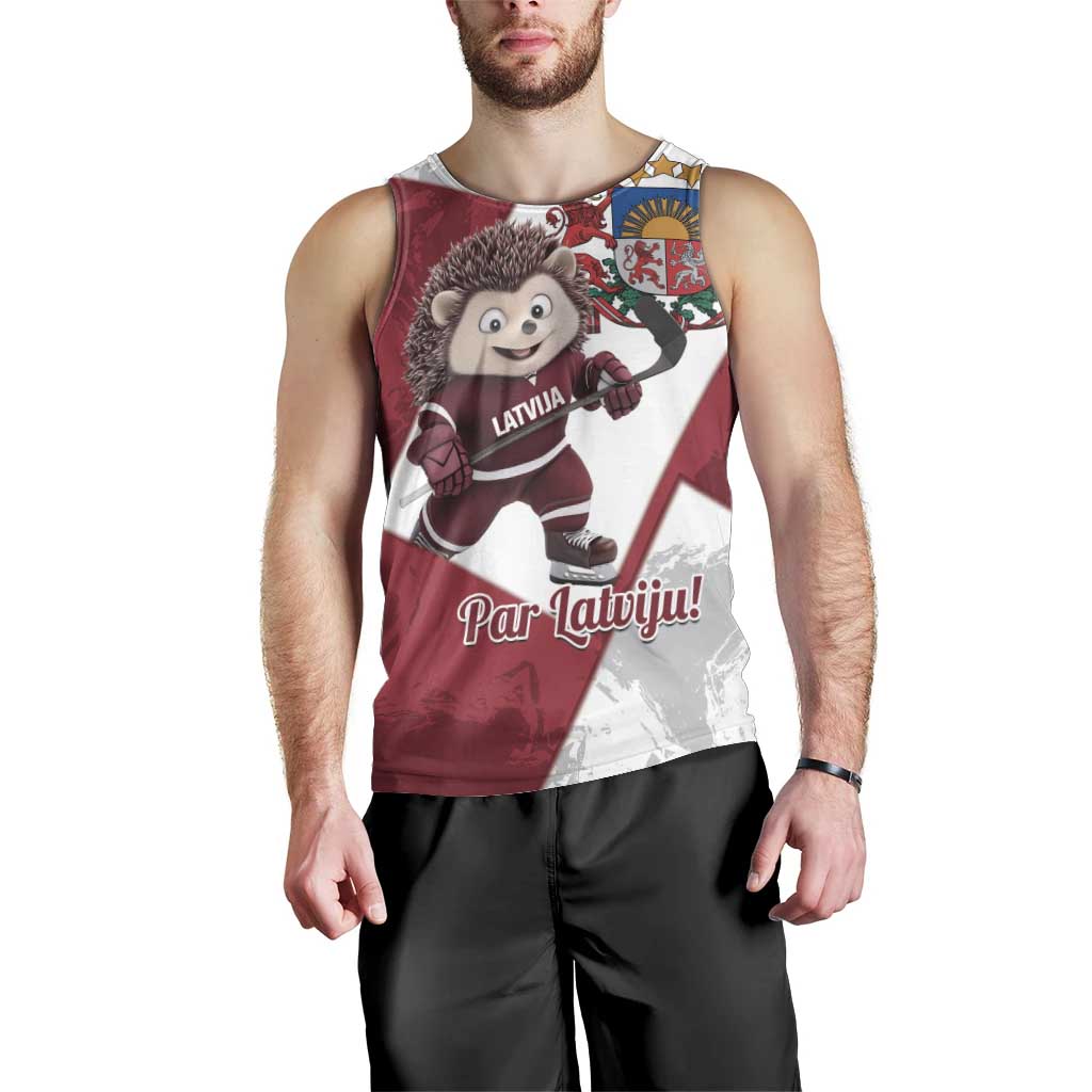 Latvia Hockey Custom Men Tank Top Hedgehog Par Latviju!