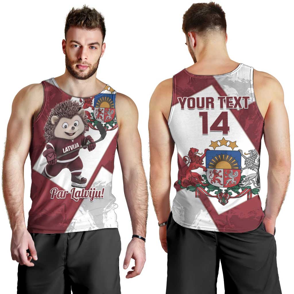 Latvia Hockey Custom Men Tank Top Hedgehog Par Latviju!