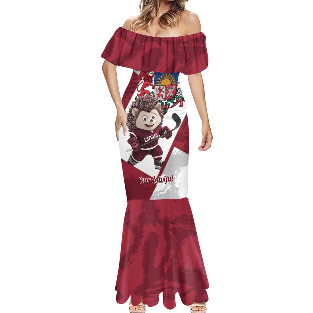 Latvia Hockey Custom Mermaid Dress Hedgehog Par Latviju!