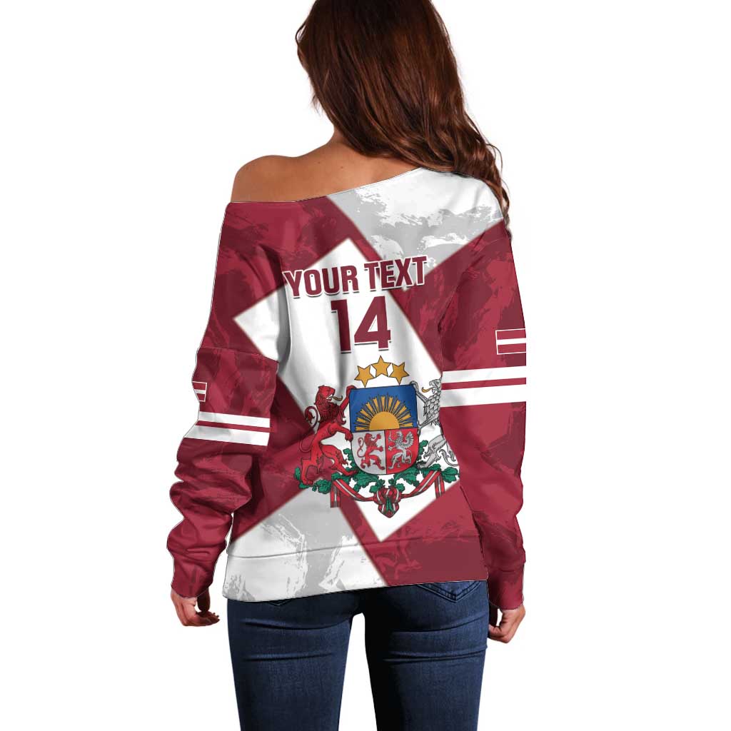 Latvia Hockey Custom Off Shoulder Sweater Hedgehog Par Latviju!