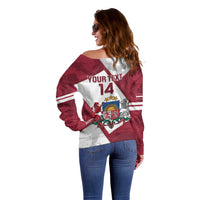 Latvia Hockey Custom Off Shoulder Sweater Hedgehog Par Latviju!