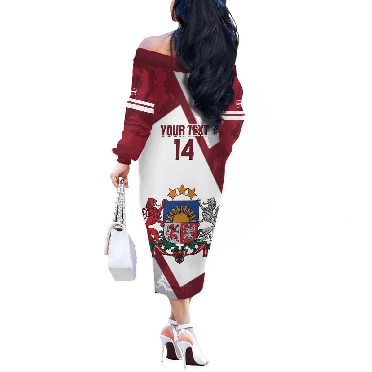 Latvia Hockey Custom Off The Shoulder Long Sleeve Dress Hedgehog Par Latviju!
