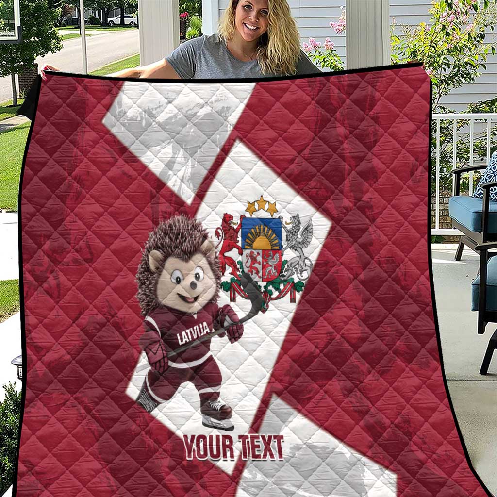 Latvia Hockey Custom Quilt Hedgehog Par Latviju!