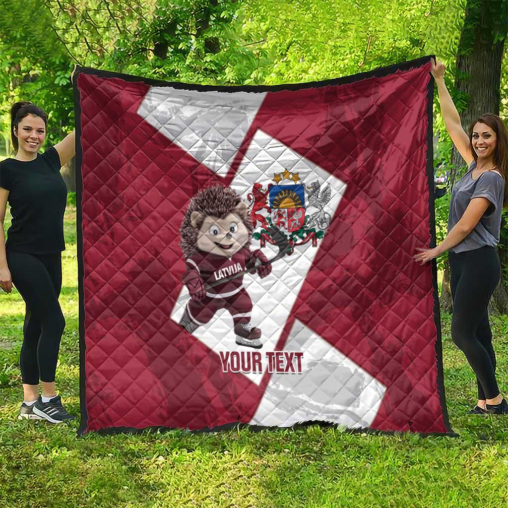 Latvia Hockey Custom Quilt Hedgehog Par Latviju!