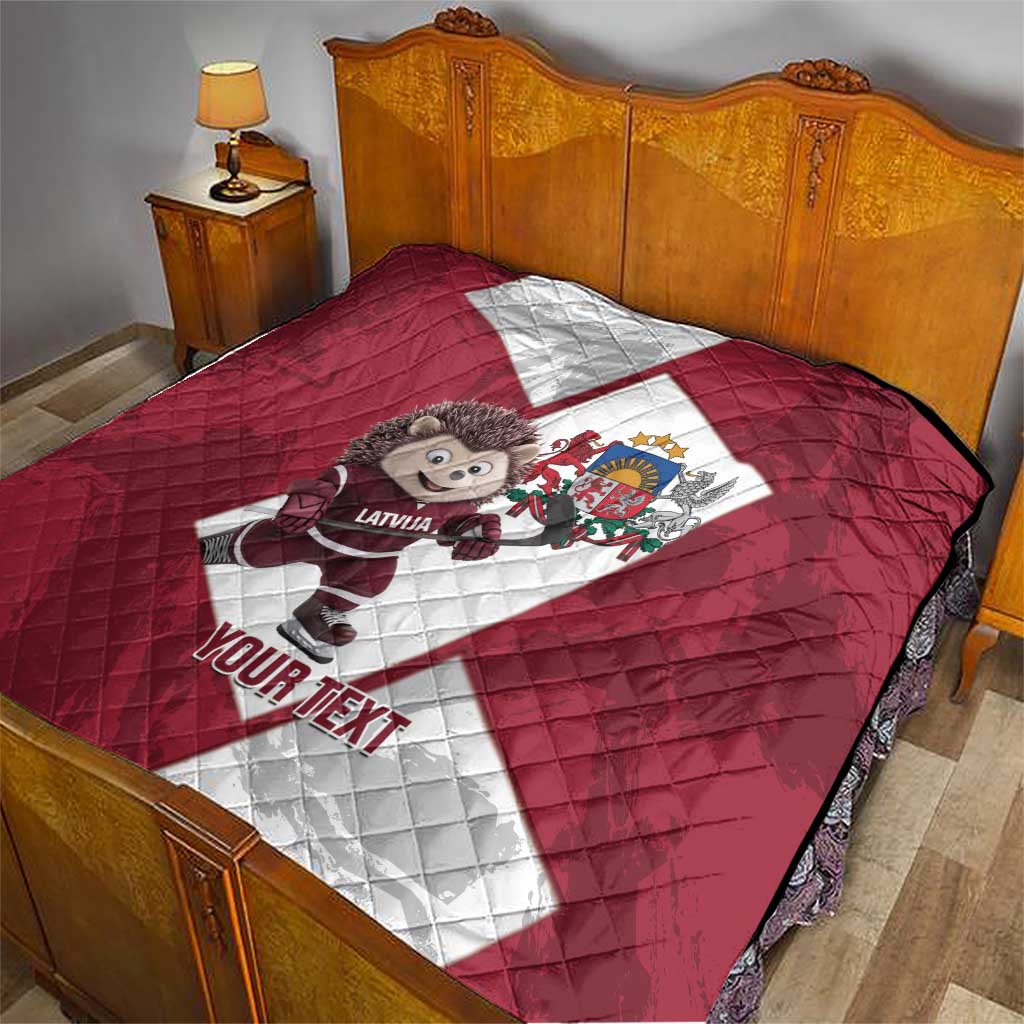 Latvia Hockey Custom Quilt Hedgehog Par Latviju!