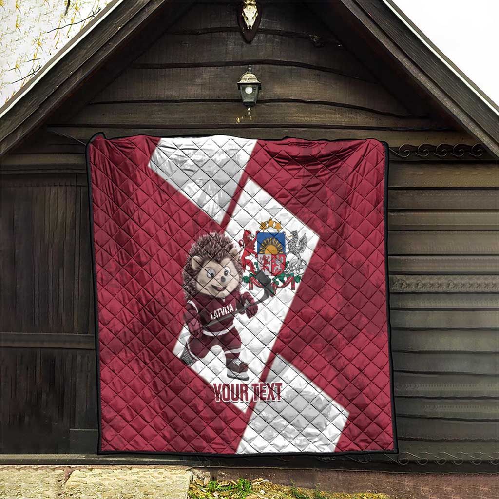 Latvia Hockey Custom Quilt Hedgehog Par Latviju!