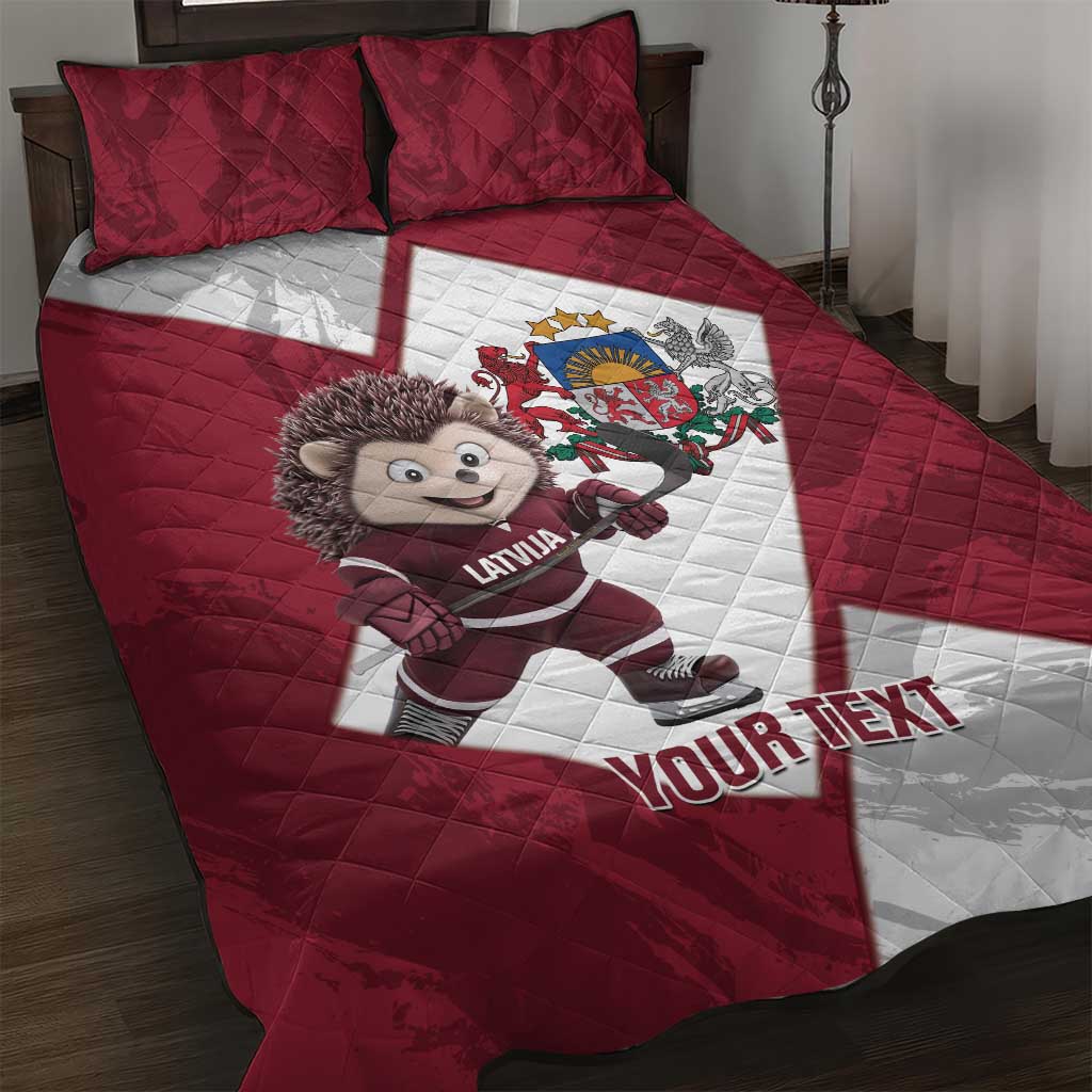 Latvia Hockey Custom Quilt Bed Set Hedgehog Par Latviju!