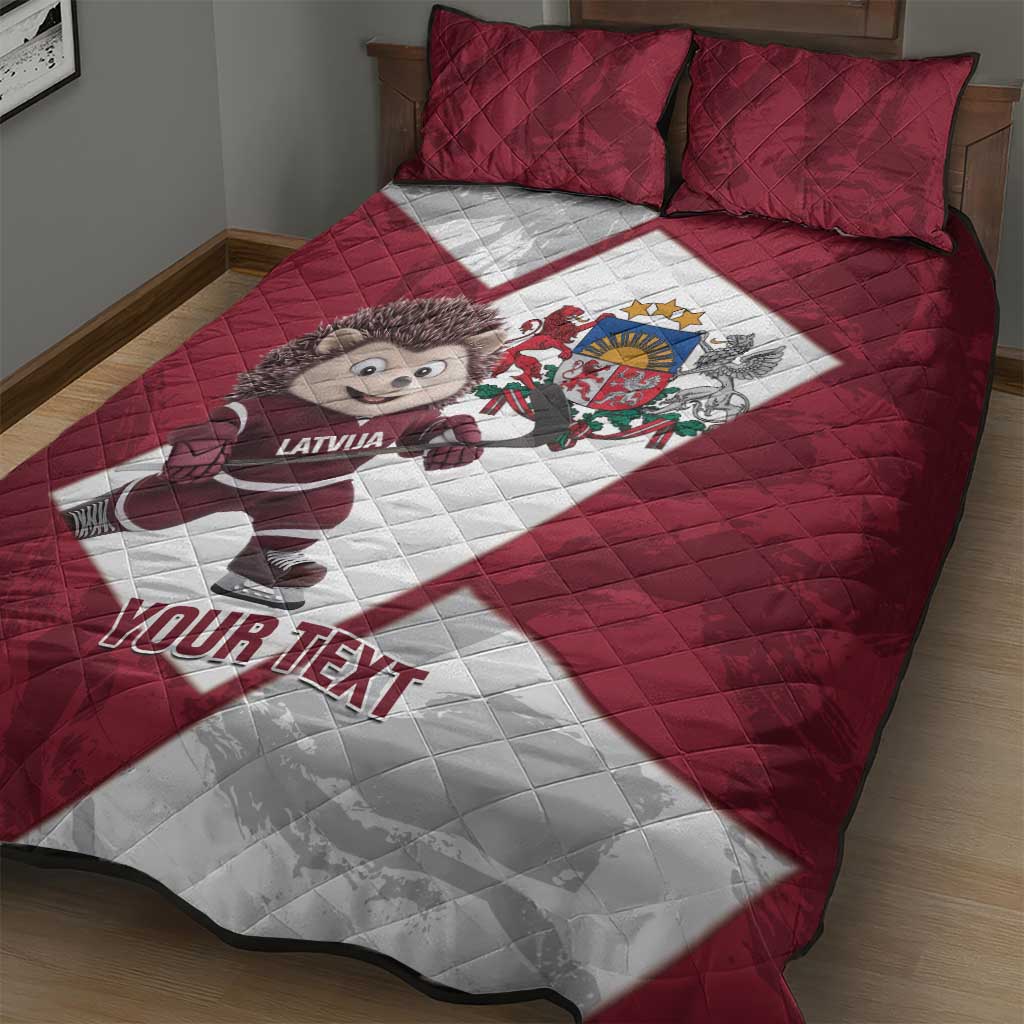 Latvia Hockey Custom Quilt Bed Set Hedgehog Par Latviju!