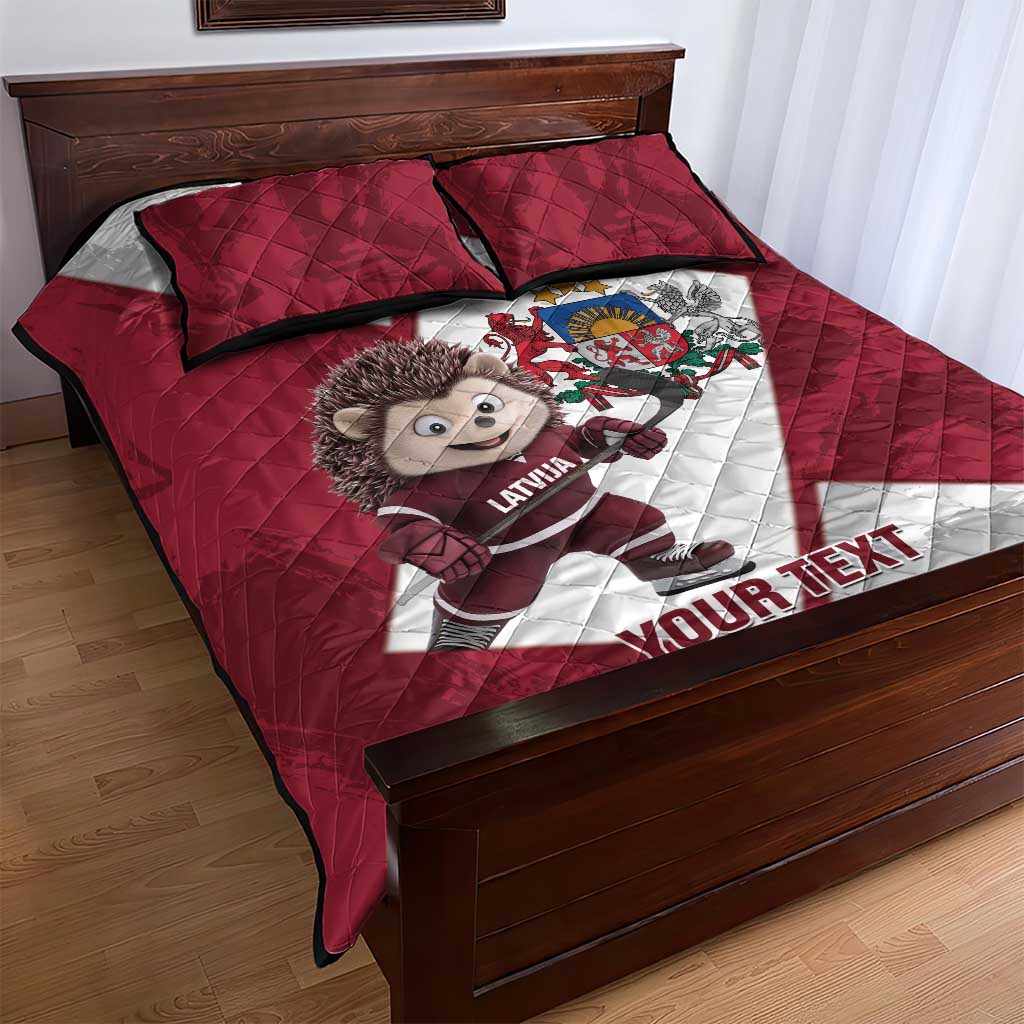 Latvia Hockey Custom Quilt Bed Set Hedgehog Par Latviju!