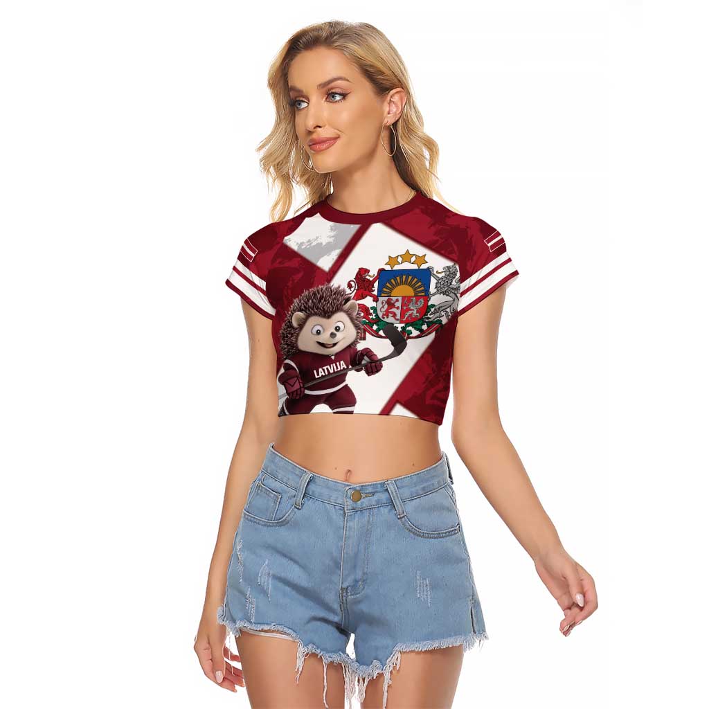 Latvia Hockey Custom Raglan Cropped T Shirt Hedgehog Par Latviju!