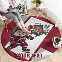 Latvia Hockey Custom Round Carpet Hedgehog Par Latviju!