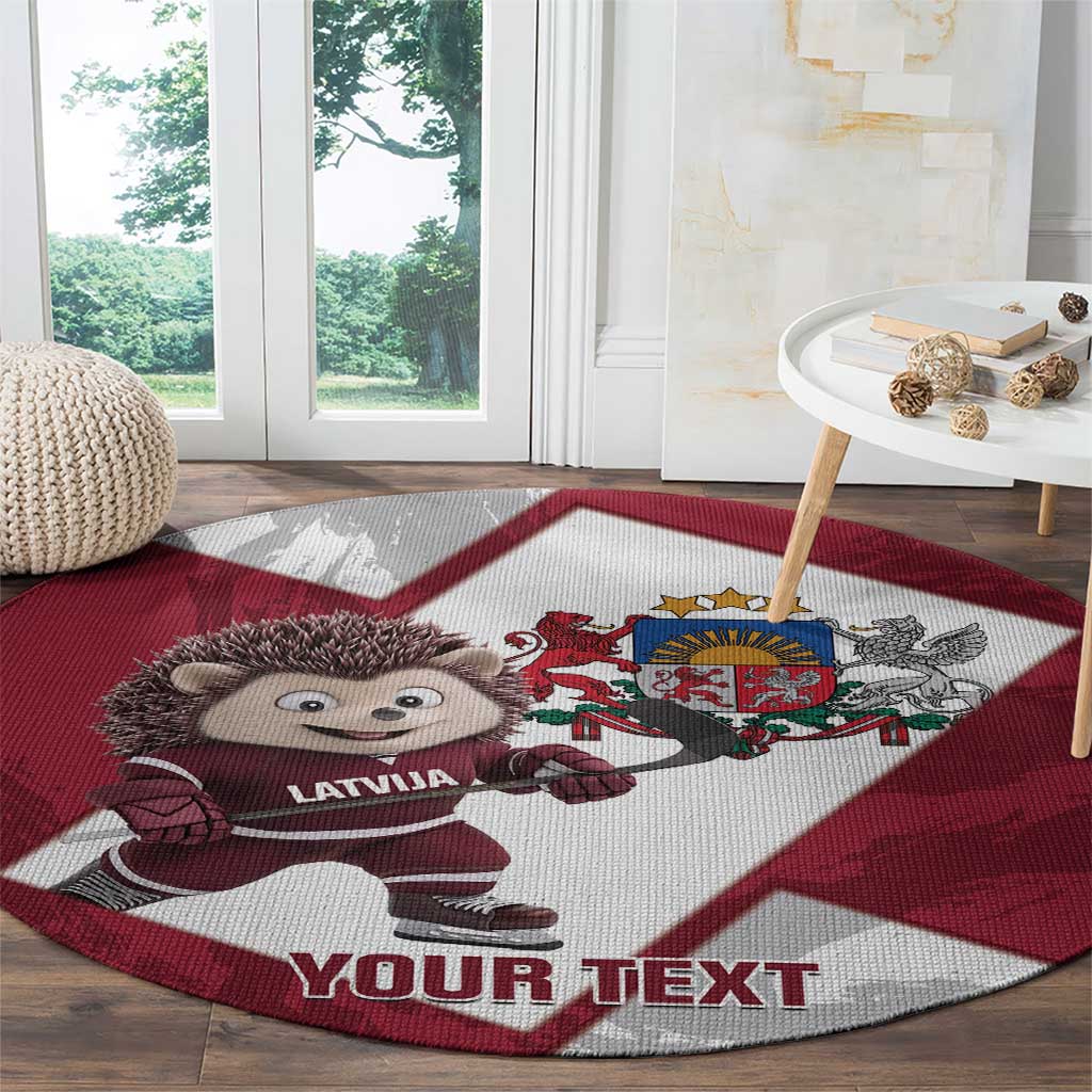 Latvia Hockey Custom Round Carpet Hedgehog Par Latviju!