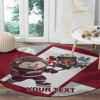 Latvia Hockey Custom Round Carpet Hedgehog Par Latviju!