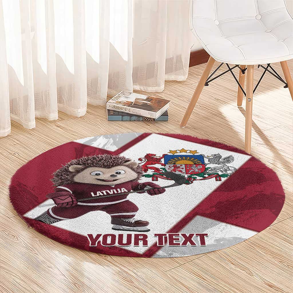 Latvia Hockey Custom Round Carpet Hedgehog Par Latviju!