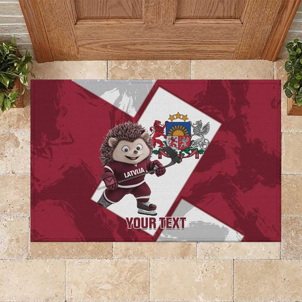 Latvia Hockey Custom Rubber Doormat Hedgehog Par Latviju!