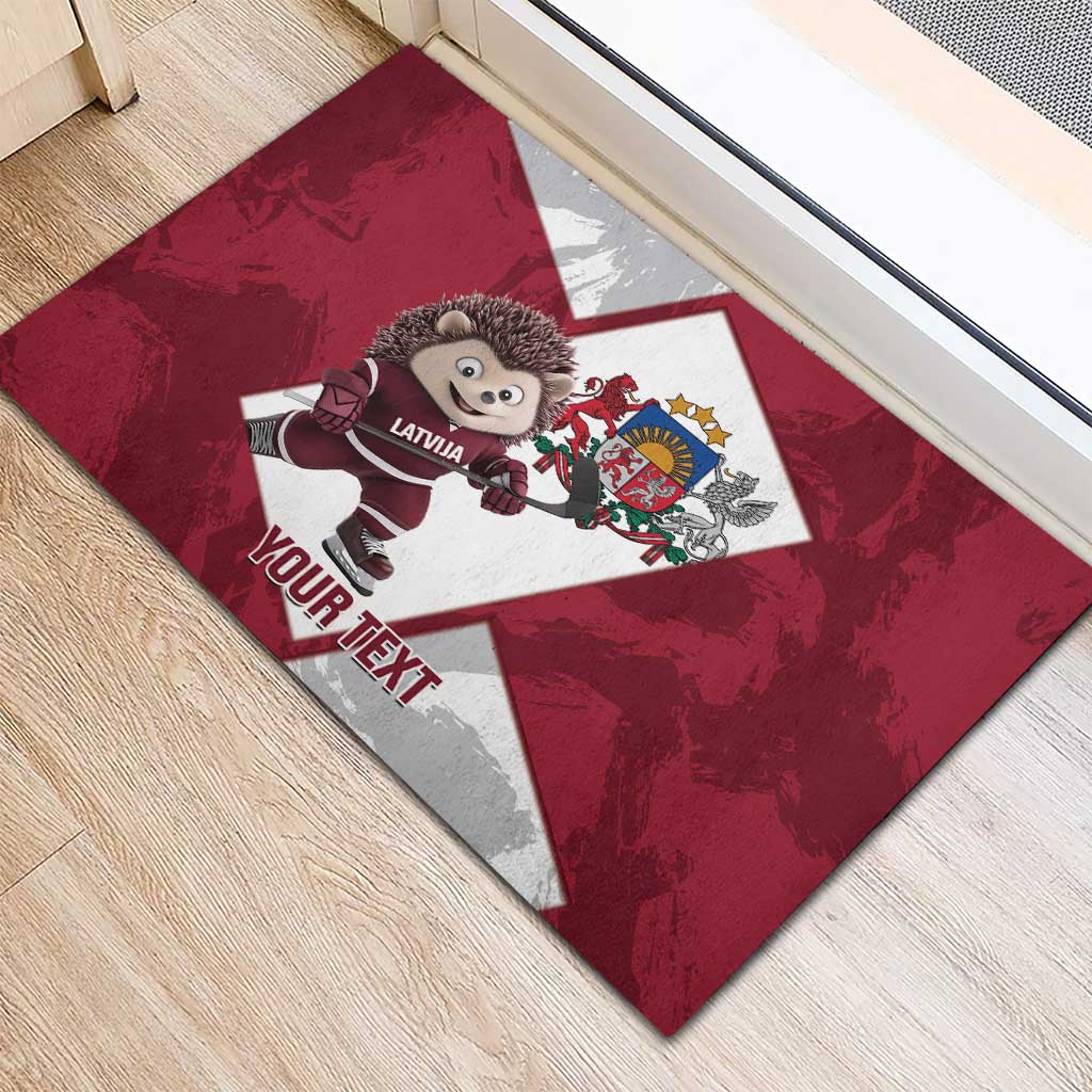 Latvia Hockey Custom Rubber Doormat Hedgehog Par Latviju!