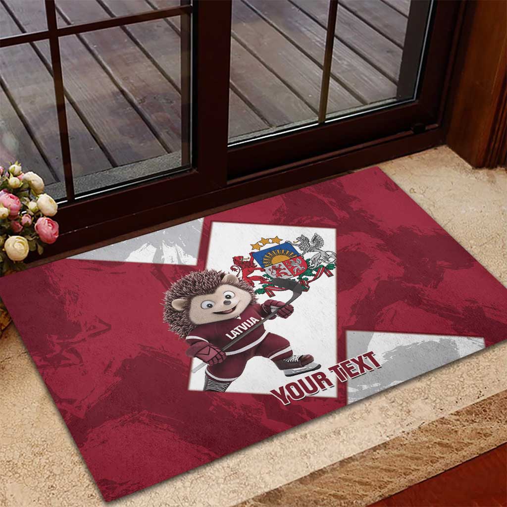 Latvia Hockey Custom Rubber Doormat Hedgehog Par Latviju!