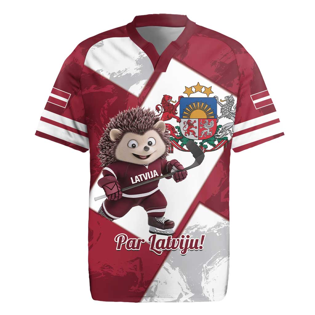 Latvia Hockey Custom Rugby Jersey Hedgehog Par Latviju!