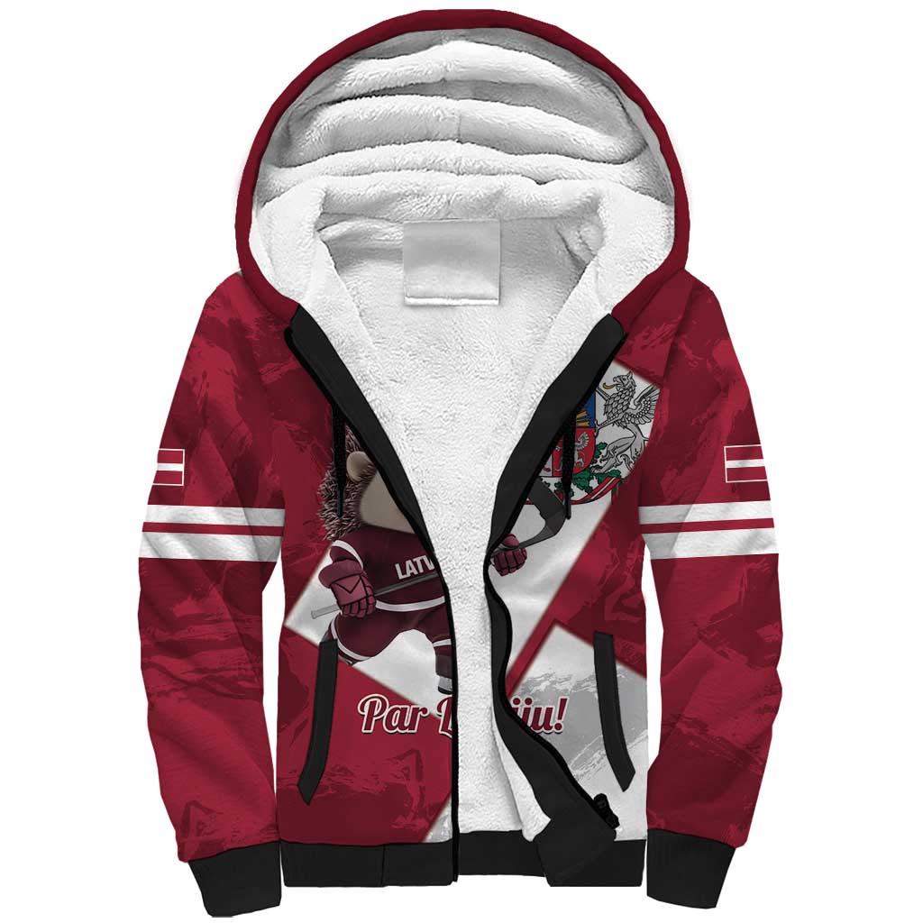 Latvia Hockey Custom Sherpa Hoodie Hedgehog Par Latviju!
