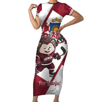 Latvia Hockey Custom Short Sleeve Bodycon Dress Hedgehog Par Latviju!