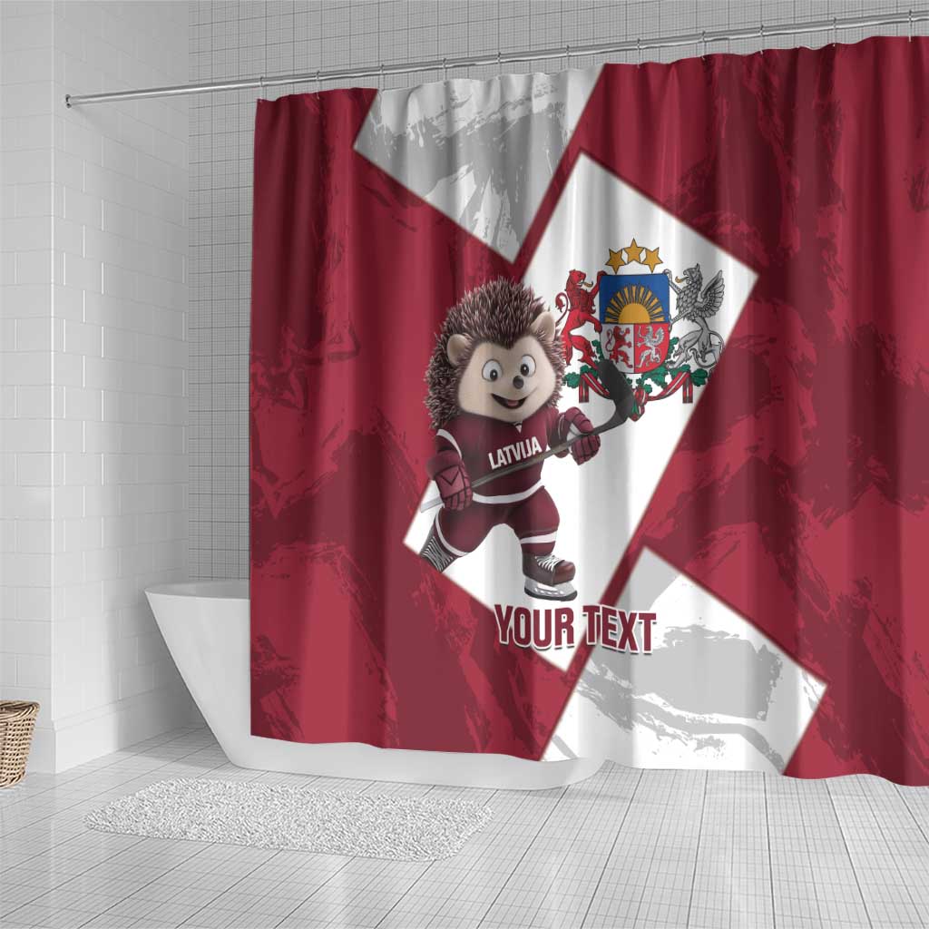 Latvia Hockey Custom Shower Curtain Hedgehog Par Latviju!