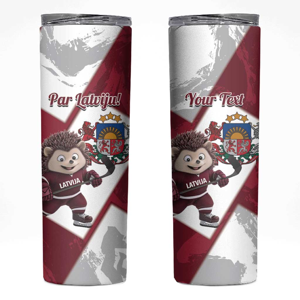 Latvia Hockey Custom Skinny Tumbler Hedgehog Par Latviju!