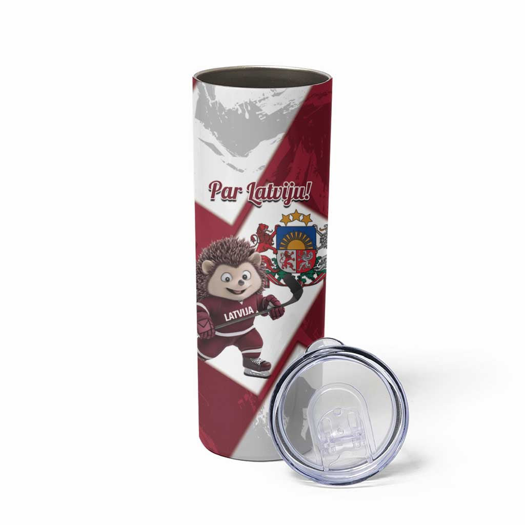 Latvia Hockey Custom Skinny Tumbler Hedgehog Par Latviju!